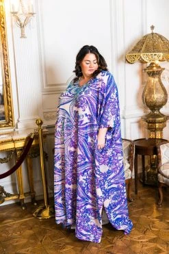 Fringe Co Purple Holographic Embroidered Sequin Long Caftan