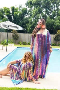 Fringe Co Purple Holographic Long Sequin Caftan