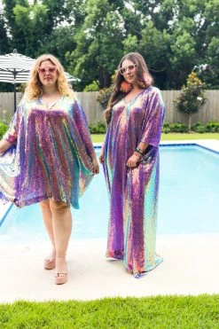 Fringe Co Caftan Club Collection Purple Holographic Sequin Short Caftan