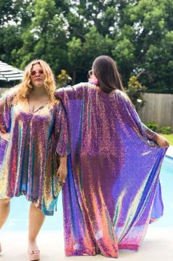 Fringe Co Purple Holographic Long Sequin Caftan