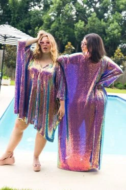 Fringe Co Purple Holographic Long Sequin Caftan