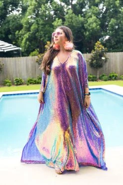 Fringe Co Purple Holographic Long Sequin Caftan