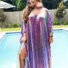 Fringe Co Purple Holographic Long Sequin Caftan