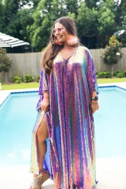 Fringe Co Purple Holographic Long Sequin Caftan