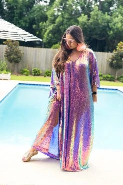 Fringe Co Purple Holographic Long Sequin Caftan