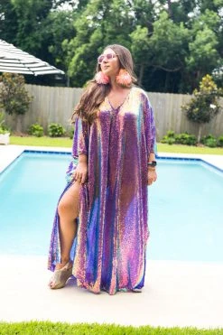 Fringe Co Purple Holographic Long Sequin Caftan