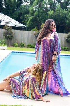 Fringe Co Caftan Club Collection Purple Holographic Sequin Short Caftan
