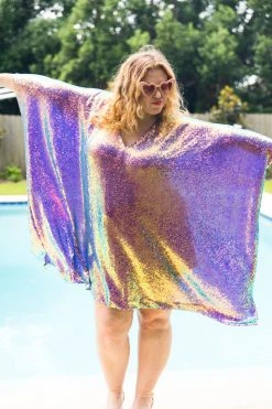 Fringe Co Caftan Club Collection Purple Holographic Sequin Short Caftan