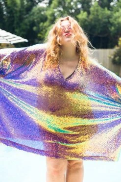 Fringe Co Caftan Club Collection Purple Holographic Sequin Short Caftan