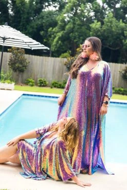 Fringe Co Caftan Club Collection Purple Holographic Sequin Short Caftan