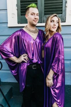 Fringe Co Purple Metallic Lame Long Caftan Caftan Club Collection 12 Fringe Co Purple Metallic Lame Long Caftan Caftan Club Collection