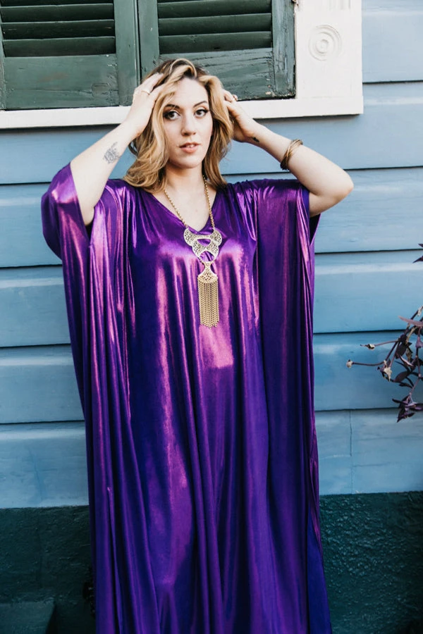 Fringe Co Purple Metallic Lame Long Caftan Caftan Club Collection 2 Fringe Co Purple Metallic Lame Long Caftan Caftan Club Collection