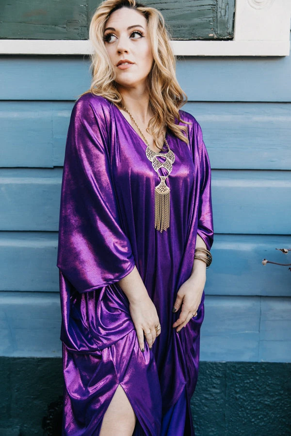Fringe Co Purple Metallic Lame Long Caftan Caftan Club Collection 1 Fringe Co Purple Metallic Lame Long Caftan Caftan Club Collection