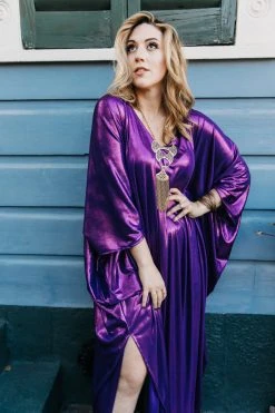 Fringe Co Purple Metallic Lame Long Caftan Caftan Club Collection 18 Fringe Co Purple Metallic Lame Long Caftan Caftan Club Collection