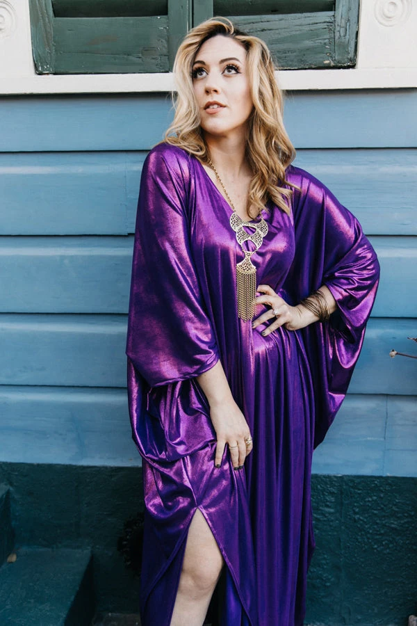 Fringe Co Purple Metallic Lame Long Caftan Caftan Club Collection 9 Fringe Co Purple Metallic Lame Long Caftan Caftan Club Collection