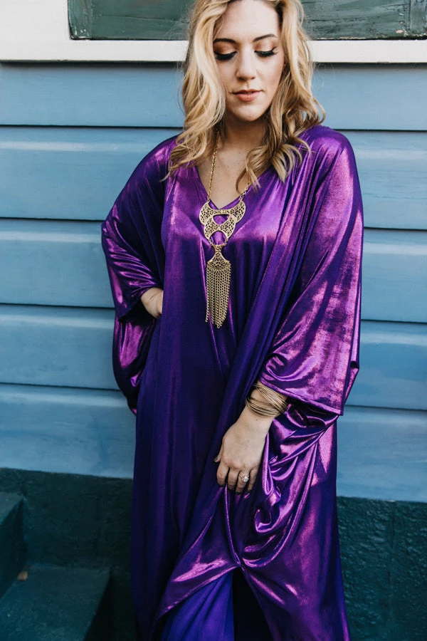 Fringe Co Purple Metallic Lame Long Caftan Caftan Club Collection 4 Fringe Co Purple Metallic Lame Long Caftan Caftan Club Collection