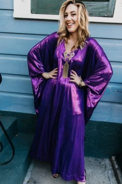 Fringe Co Purple Metallic Lame Long Caftan Caftan Club Collection 17 Fringe Co Purple Metallic Lame Long Caftan Caftan Club Collection