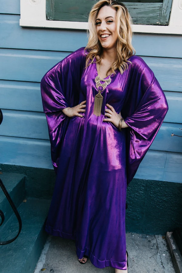 Fringe Co Purple Metallic Lame Long Caftan Caftan Club Collection 8 Fringe Co Purple Metallic Lame Long Caftan Caftan Club Collection