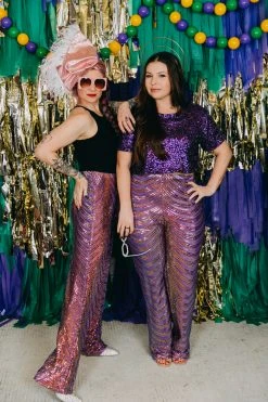 Fringe Co Sequin Collection Purple Embroidered Sequin High Waisted Pants