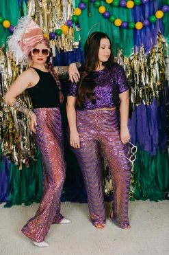 Fringe Co Sequin Collection Purple Embroidered Sequin High Waisted Pants