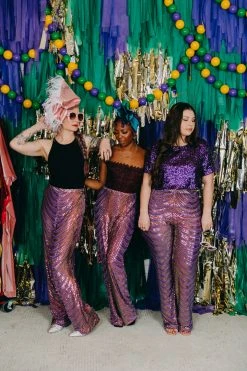 Fringe Co Sequin Collection Purple Embroidered Sequin High Waisted Pants