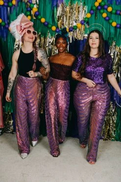 Fringe Co Sequin Collection Purple Embroidered Sequin High Waisted Pants