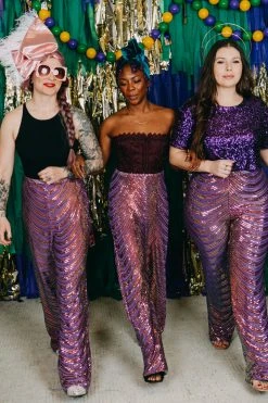 Fringe Co Sequin Collection Purple Embroidered Sequin High Waisted Pants