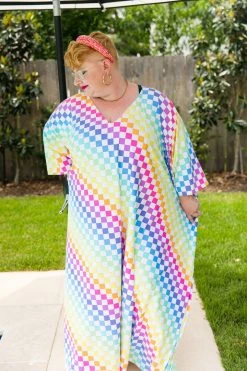Fringe Co Rainbow Check Long Caftan