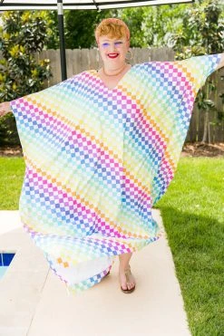 Fringe Co Rainbow Check Long Caftan