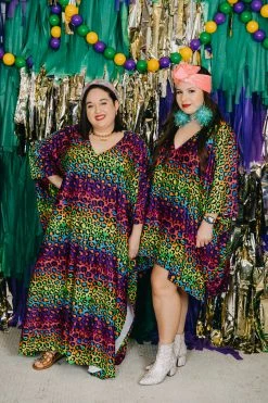 Fringe Co Caftan Club Collection Rainbow Cheetah Print Long Caftan