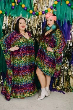 Fringe Co Caftan Club Collection Rainbow Cheetah Print Long Caftan