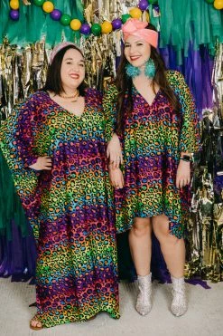 Fringe Co Caftan Club Collection Rainbow Cheetah Print Long Caftan