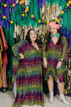 Fringe Co Caftan Club Collection Rainbow Cheetah Print Long Caftan