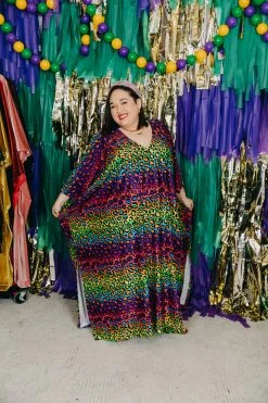 Fringe Co Caftan Club Collection Rainbow Cheetah Print Long Caftan