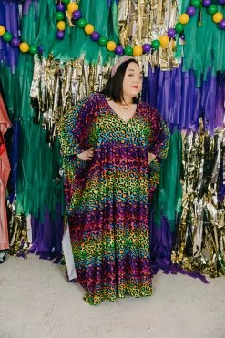 Fringe Co Caftan Club Collection Rainbow Cheetah Print Long Caftan
