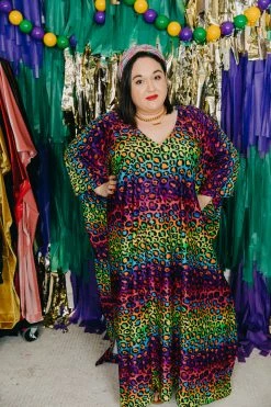 Fringe Co Caftan Club Collection Rainbow Cheetah Print Long Caftan