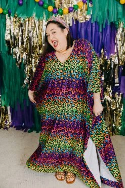 Fringe Co Caftan Club Collection Rainbow Cheetah Print Long Caftan
