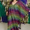 Fringe Co Caftan Club Collection Rainbow Cheetah Print Long Caftan