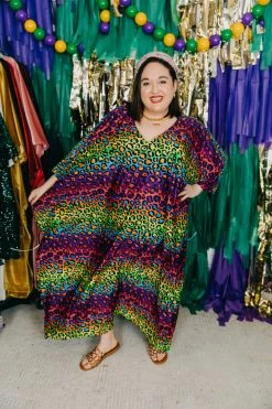 Fringe Co Caftan Club Collection Rainbow Cheetah Print Long Caftan