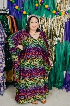 Fringe Co Caftan Club Collection Rainbow Cheetah Print Long Caftan