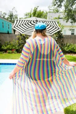 Fringe Co Rainbow Mesh Long Caftan
