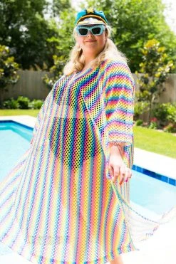 Fringe Co Rainbow Mesh Long Caftan
