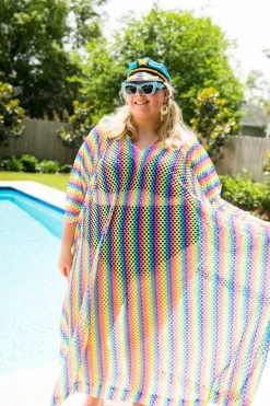 Fringe Co Rainbow Mesh Long Caftan