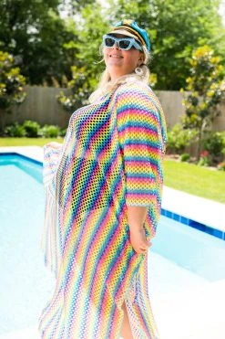 Fringe Co Rainbow Mesh Long Caftan