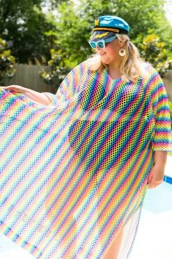 Fringe Co Rainbow Mesh Long Caftan