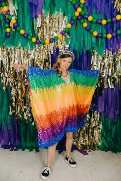 Fringe Co Firecracker Rainbow Sequin Short Caftan Caftan Club Collection