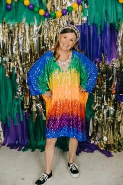 Fringe Co Firecracker Rainbow Sequin Short Caftan Caftan Club Collection
