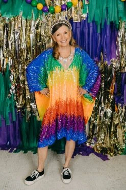 Fringe Co Firecracker Rainbow Sequin Short Caftan Caftan Club Collection