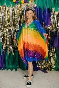Fringe Co Firecracker Rainbow Sequin Short Caftan Caftan Club Collection
