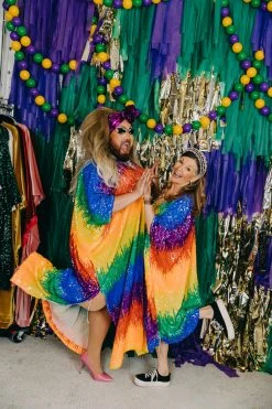 Fringe Co Caftan Club Collection Firecracker Rainbow Sequin Long Caftan